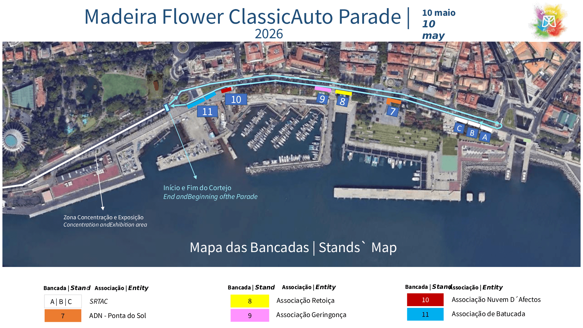 Mapa stoisk Madeira Flower Classic Auto Parade 2026 – Funchal